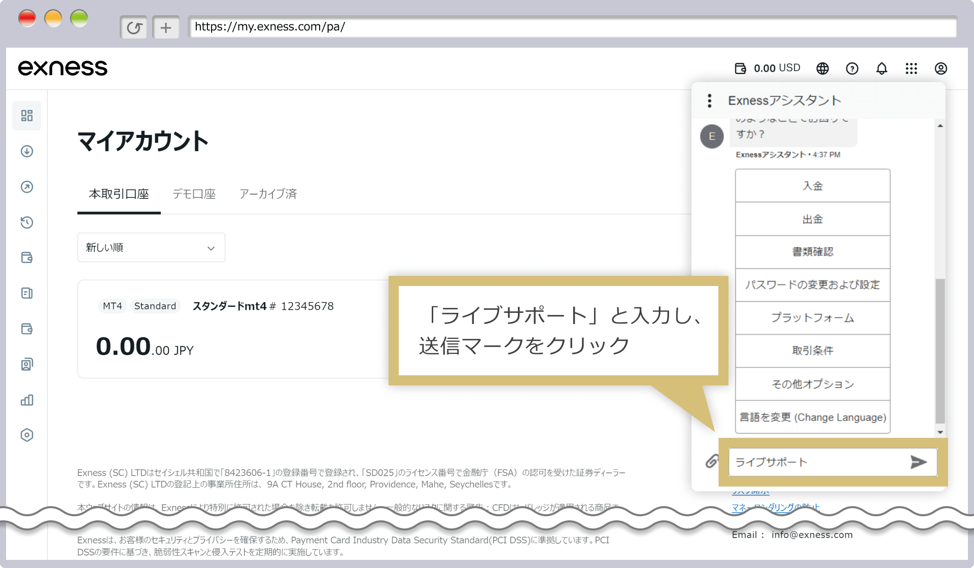 「ライブサポート」と入力