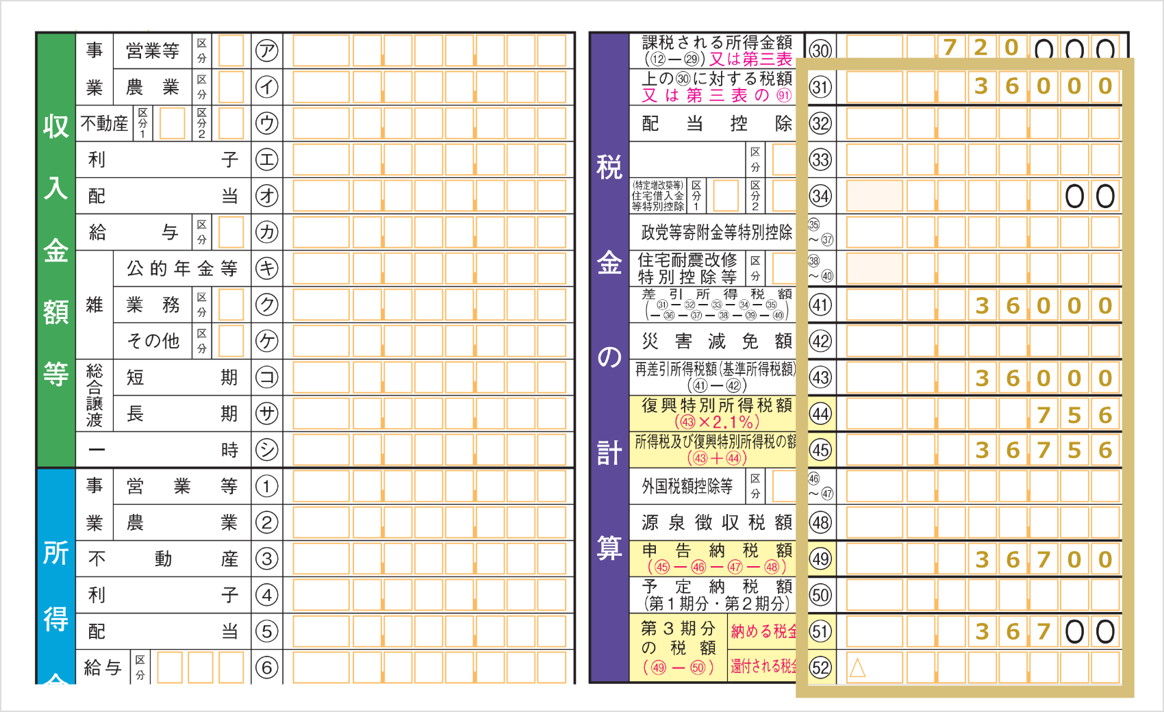 納税額の記入