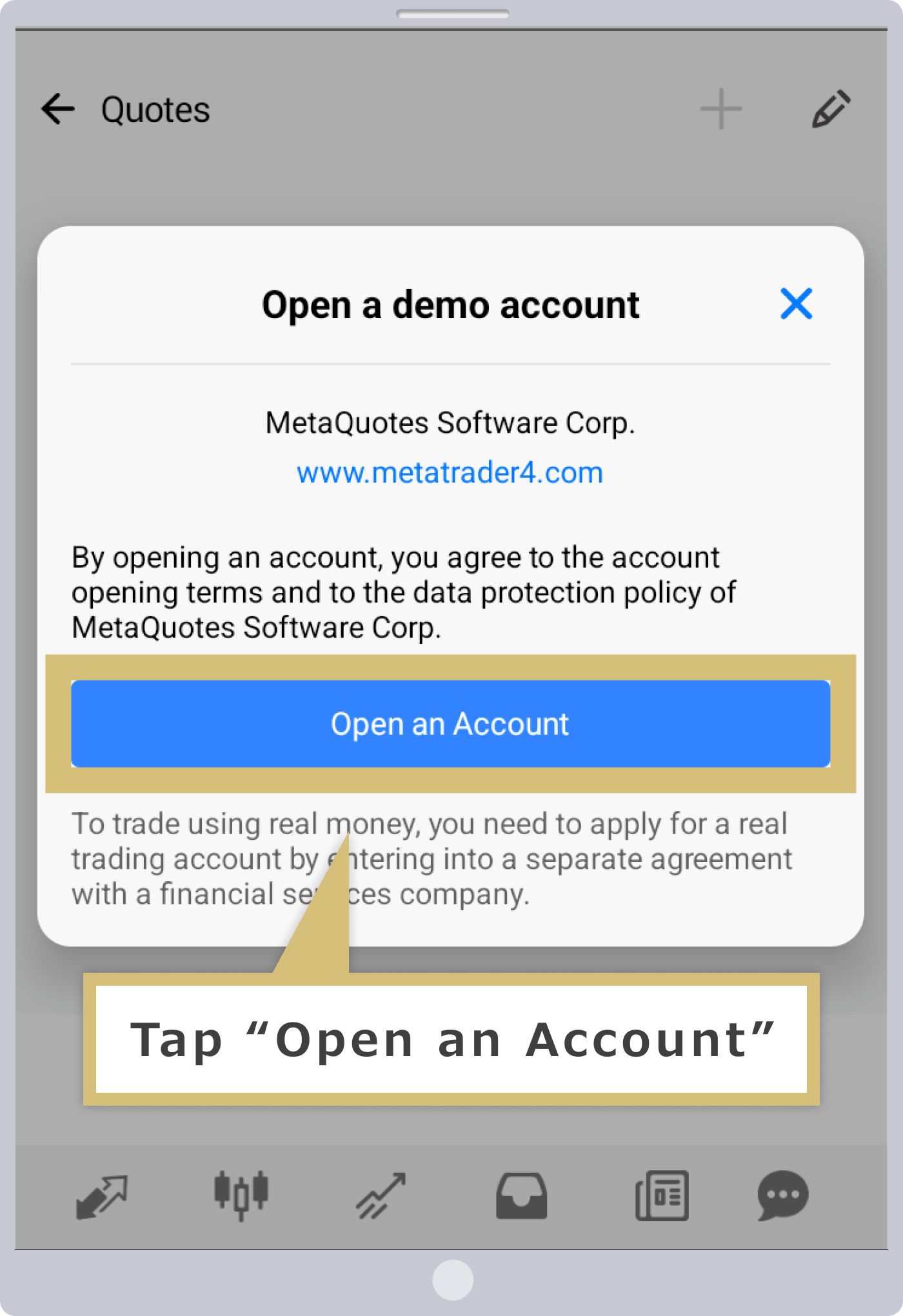 MetaQuotesデモ口座開設承認（Android）